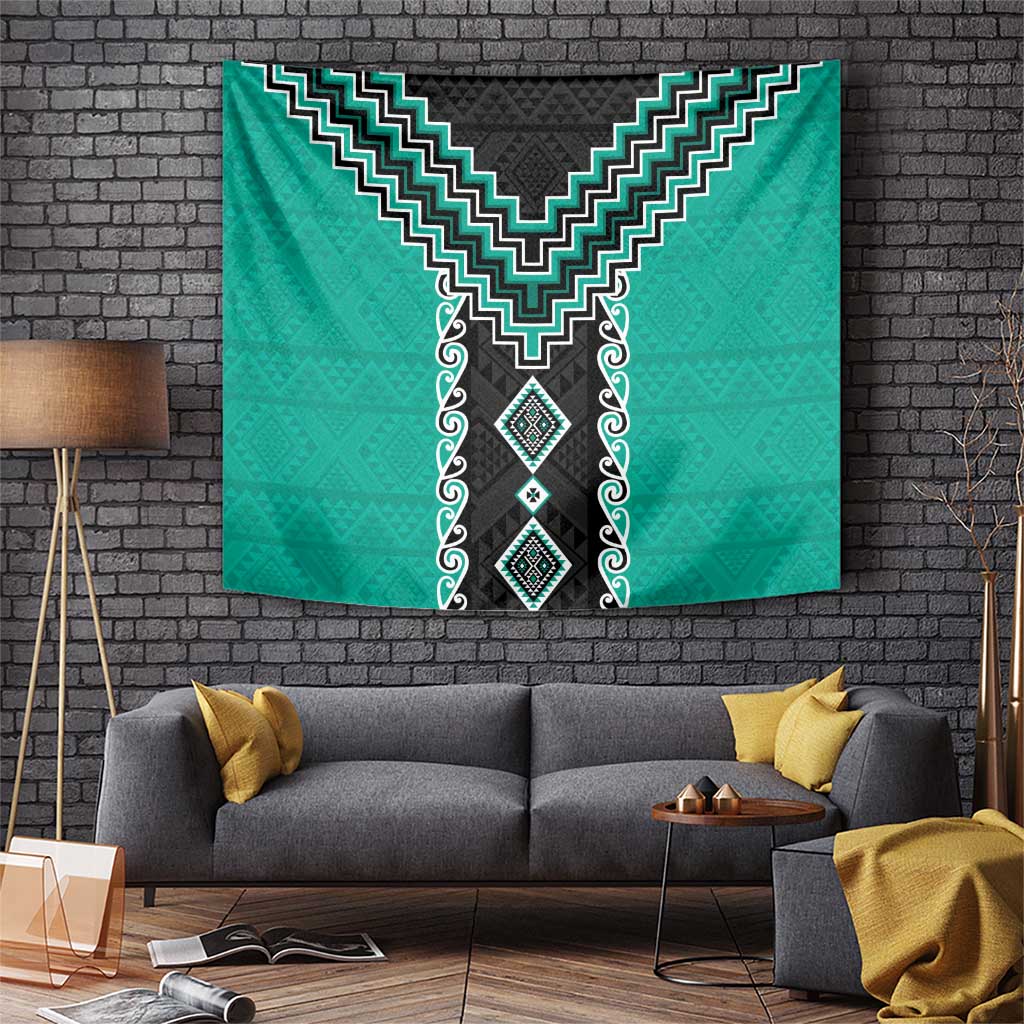 Teal Niho Taniwha Mix Poutama Tapestry Unique Taniko Aotearoa