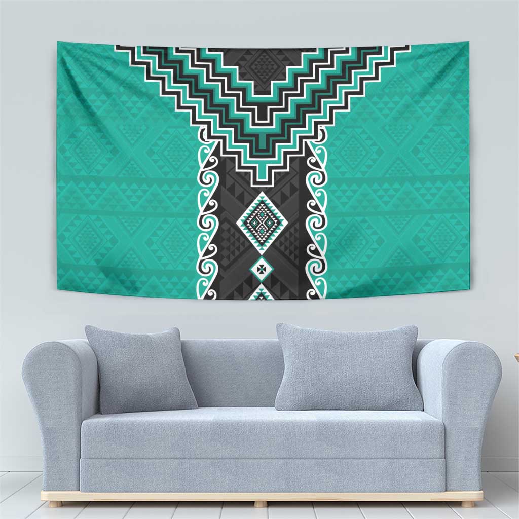 Teal Niho Taniwha Mix Poutama Tapestry Unique Taniko Aotearoa