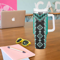 Teal Niho Taniwha Mix Poutama Tumbler With Handle Unique Taniko Aotearoa