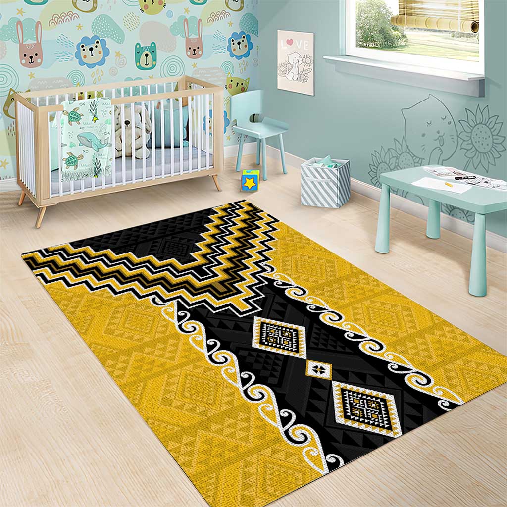 Yellow Niho Taniwha Mix Poutama Area Rug Unique Taniko Aotearoa