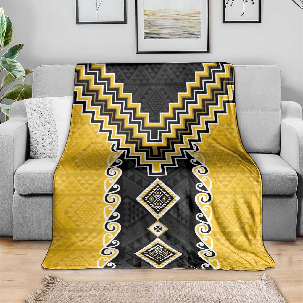 Yellow Niho Taniwha Mix Poutama Blanket Unique Taniko Aotearoa