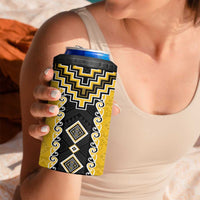 Yellow Niho Taniwha Mix Poutama 4 in 1 Can Cooler Tumbler Unique Taniko Aotearoa