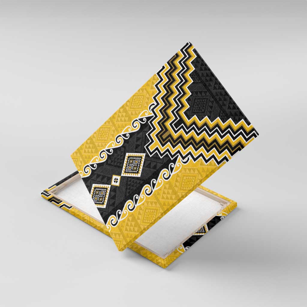 Yellow Niho Taniwha Mix Poutama Canvas Wall Art Unique Taniko Aotearoa