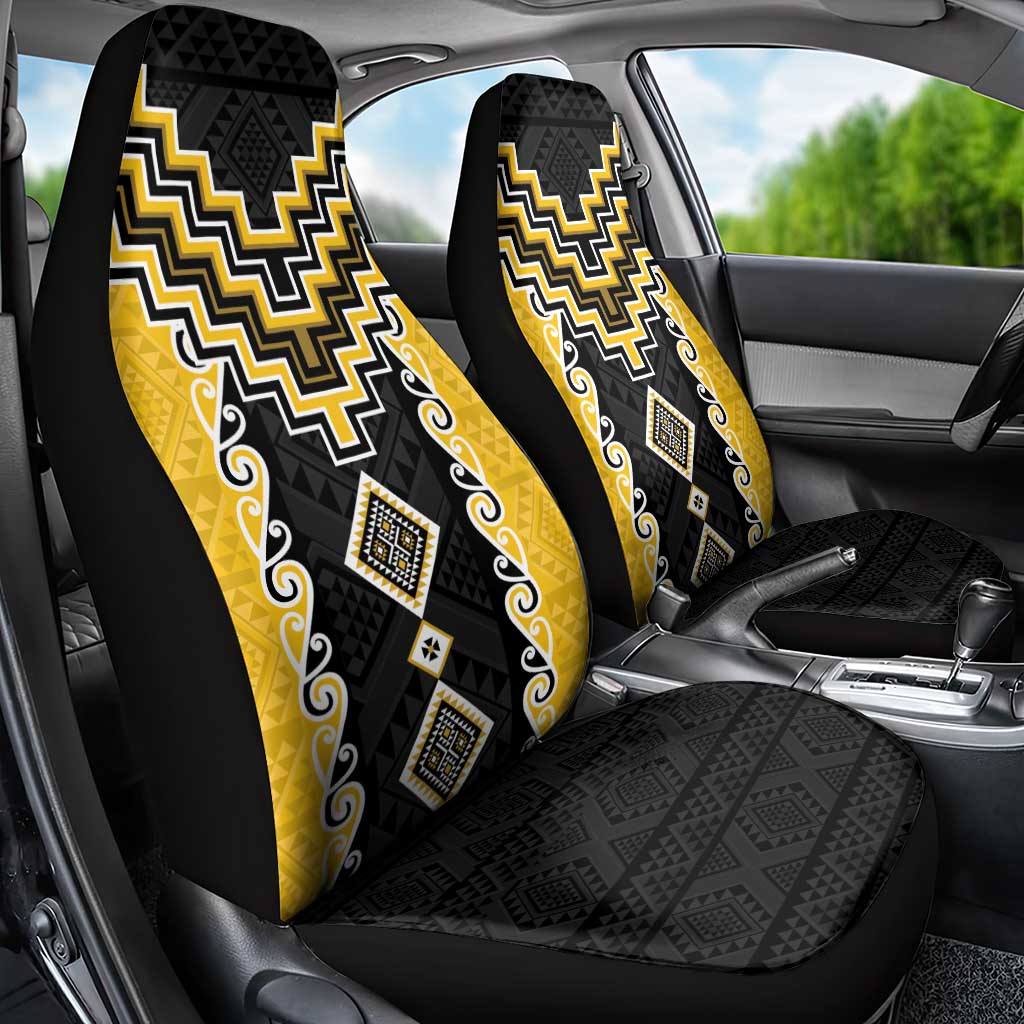 Yellow Niho Taniwha Mix Poutama Car Seat Cover Unique Taniko Aotearoa