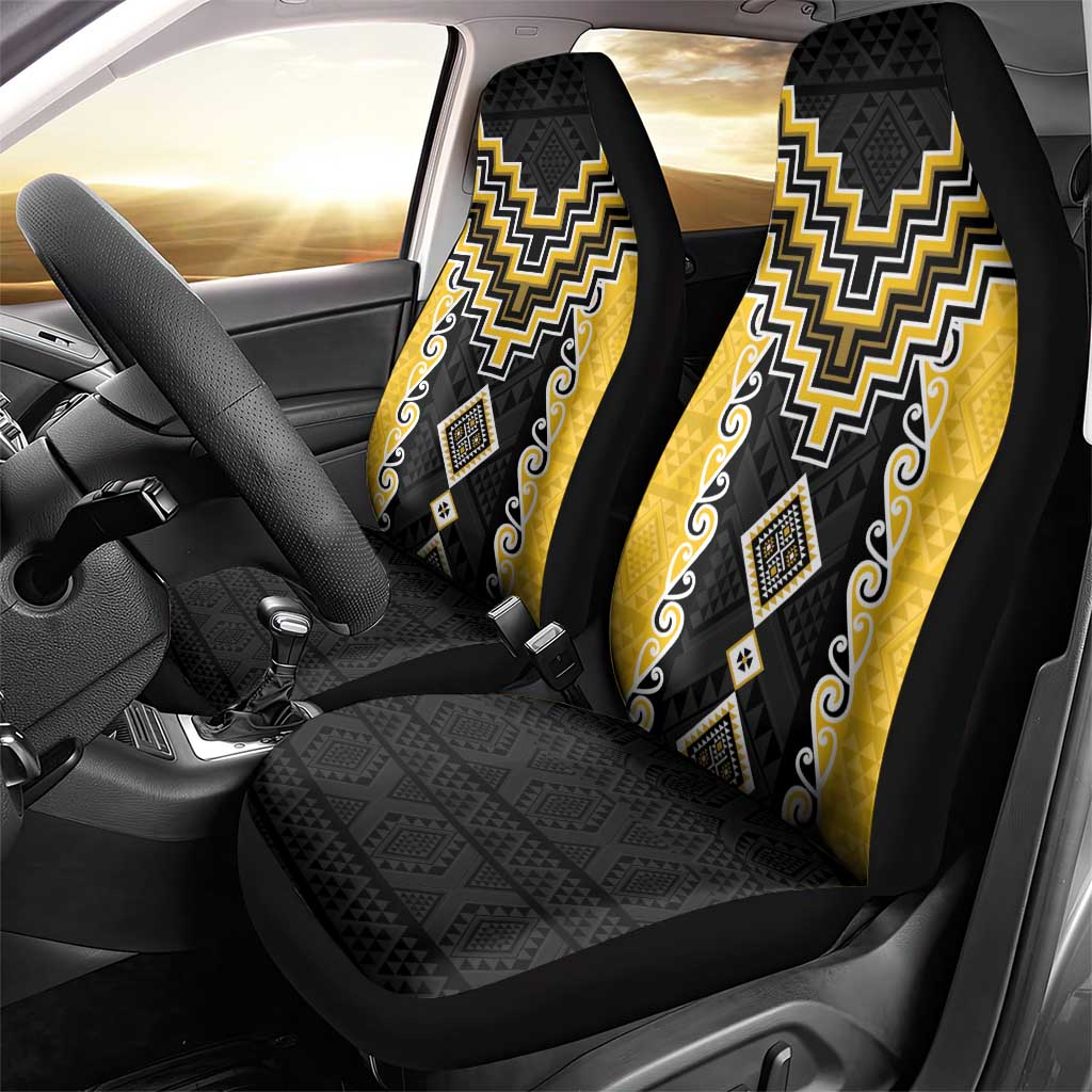 Yellow Niho Taniwha Mix Poutama Car Seat Cover Unique Taniko Aotearoa