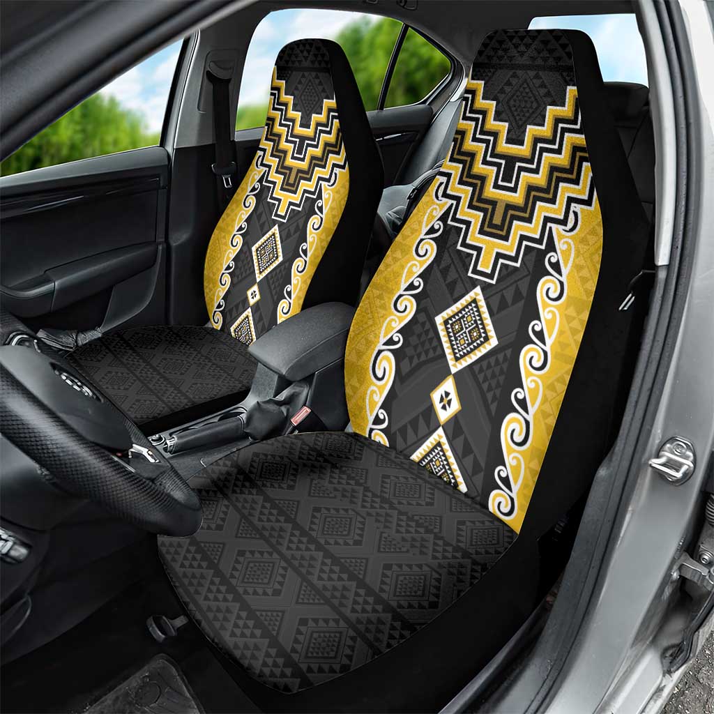 Yellow Niho Taniwha Mix Poutama Car Seat Cover Unique Taniko Aotearoa
