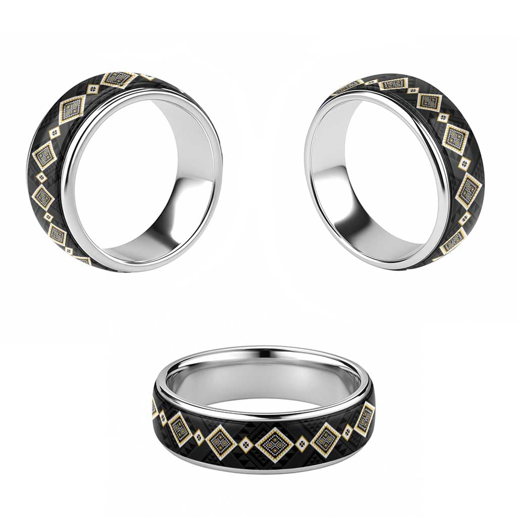 Yellow Niho Taniwha Mix Poutama Classic Ring Unique Taniko Aotearoa - Polynesian Pride