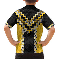 Yellow Niho Taniwha Mix Poutama Family Matching Puletasi and Hawaiian Shirt Unique Taniko Aotearoa
