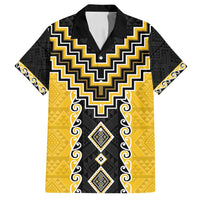 Yellow Niho Taniwha Mix Poutama Family Matching Puletasi and Hawaiian Shirt Unique Taniko Aotearoa