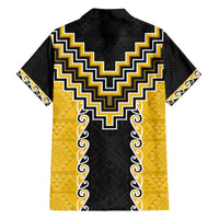 Yellow Niho Taniwha Mix Poutama Family Matching Puletasi and Hawaiian Shirt Unique Taniko Aotearoa