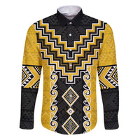 Yellow Niho Taniwha Mix Poutama Family Matching Puletasi and Hawaiian Shirt Unique Taniko Aotearoa