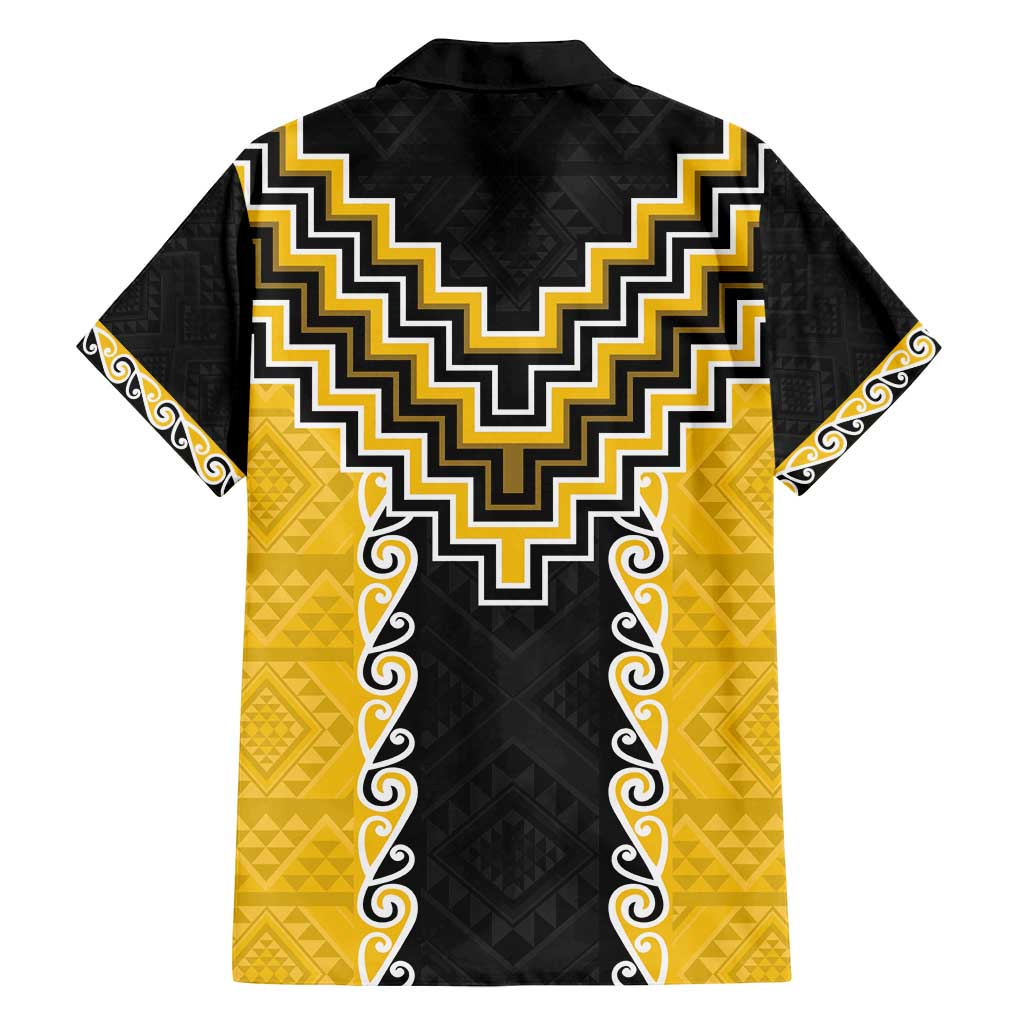 Yellow Niho Taniwha Mix Poutama Family Matching Summer Maxi Dress and Hawaiian Shirt Unique Taniko Aotearoa