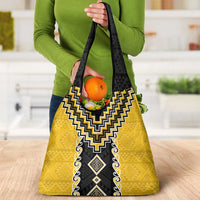 Yellow Niho Taniwha Mix Poutama Grocery Bag Unique Taniko Aotearoa