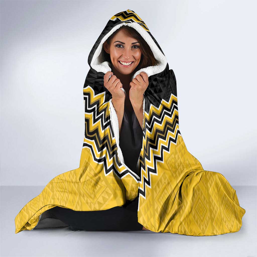 Yellow Niho Taniwha Mix Poutama Hooded Blanket Unique Taniko Aotearoa