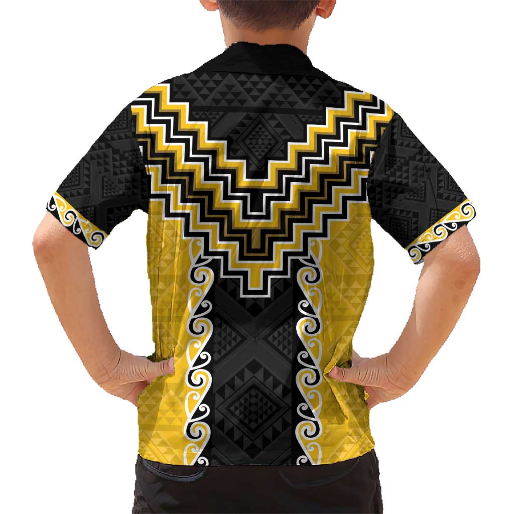 Yellow Niho Taniwha Mix Poutama Kid Hawaiian Shirt Unique Taniko Aotearoa