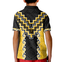Yellow Niho Taniwha Mix Poutama Kid Polo Shirt Unique Taniko Aotearoa