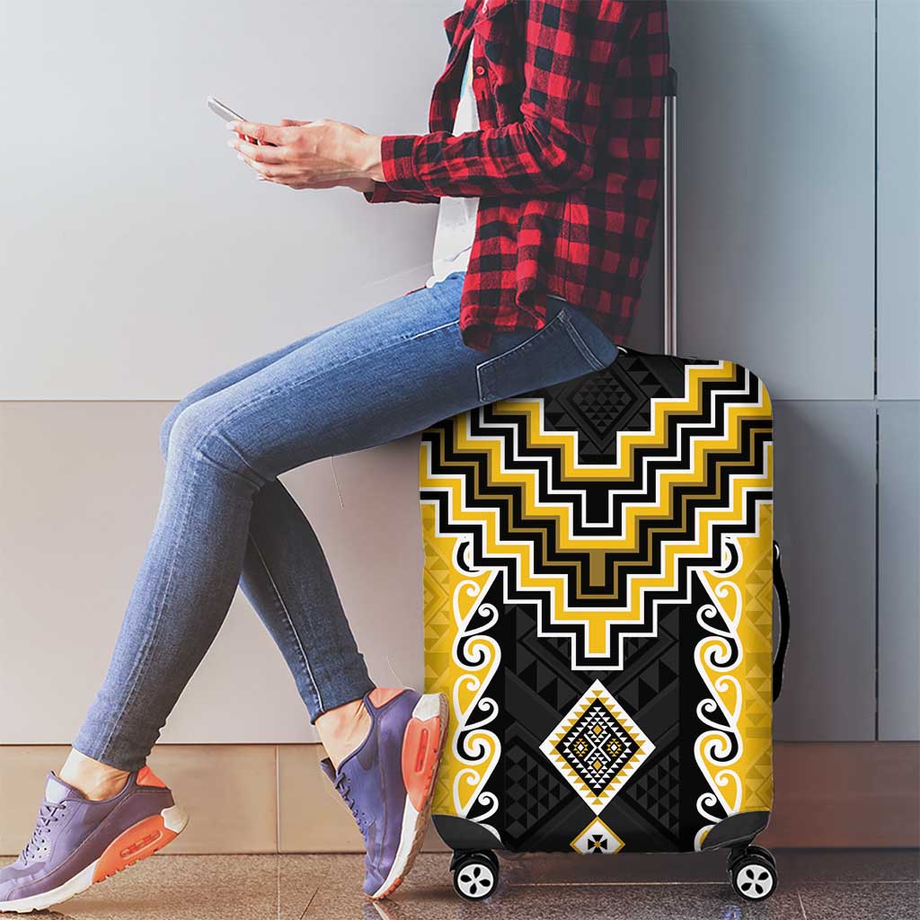 Yellow Niho Taniwha Mix Poutama Luggage Cover Unique Taniko Aotearoa