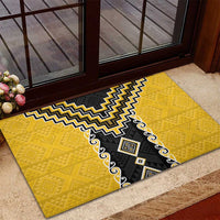 Yellow Niho Taniwha Mix Poutama Rubber Doormat Unique Taniko Aotearoa