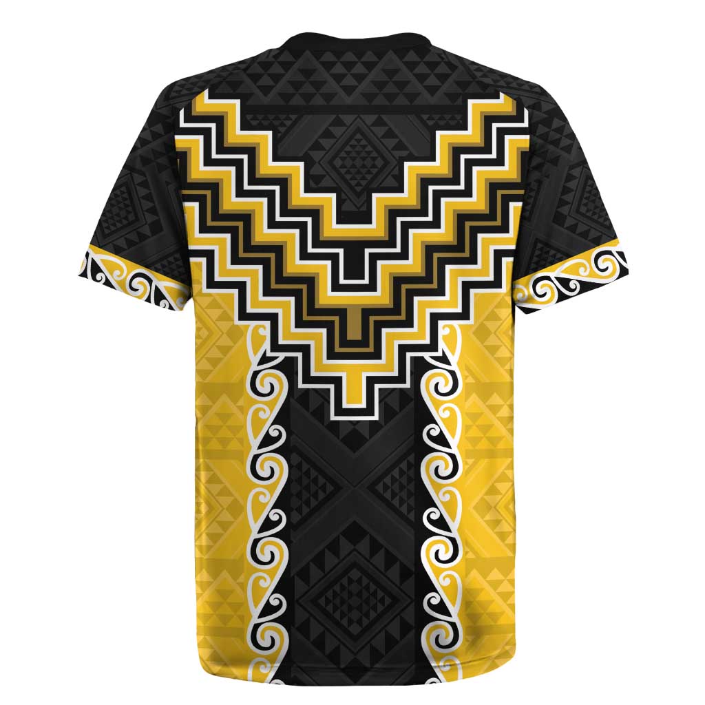 Yellow Niho Taniwha Mix Poutama Rugby Jersey Unique Taniko Aotearoa