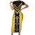 Yellow Niho Taniwha Mix Poutama Short Sleeve Bodycon Dress Unique Taniko Aotearoa