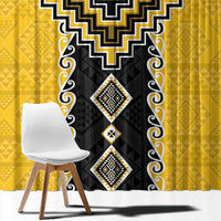 Yellow Niho Taniwha Mix Poutama Window Curtain Unique Taniko Aotearoa