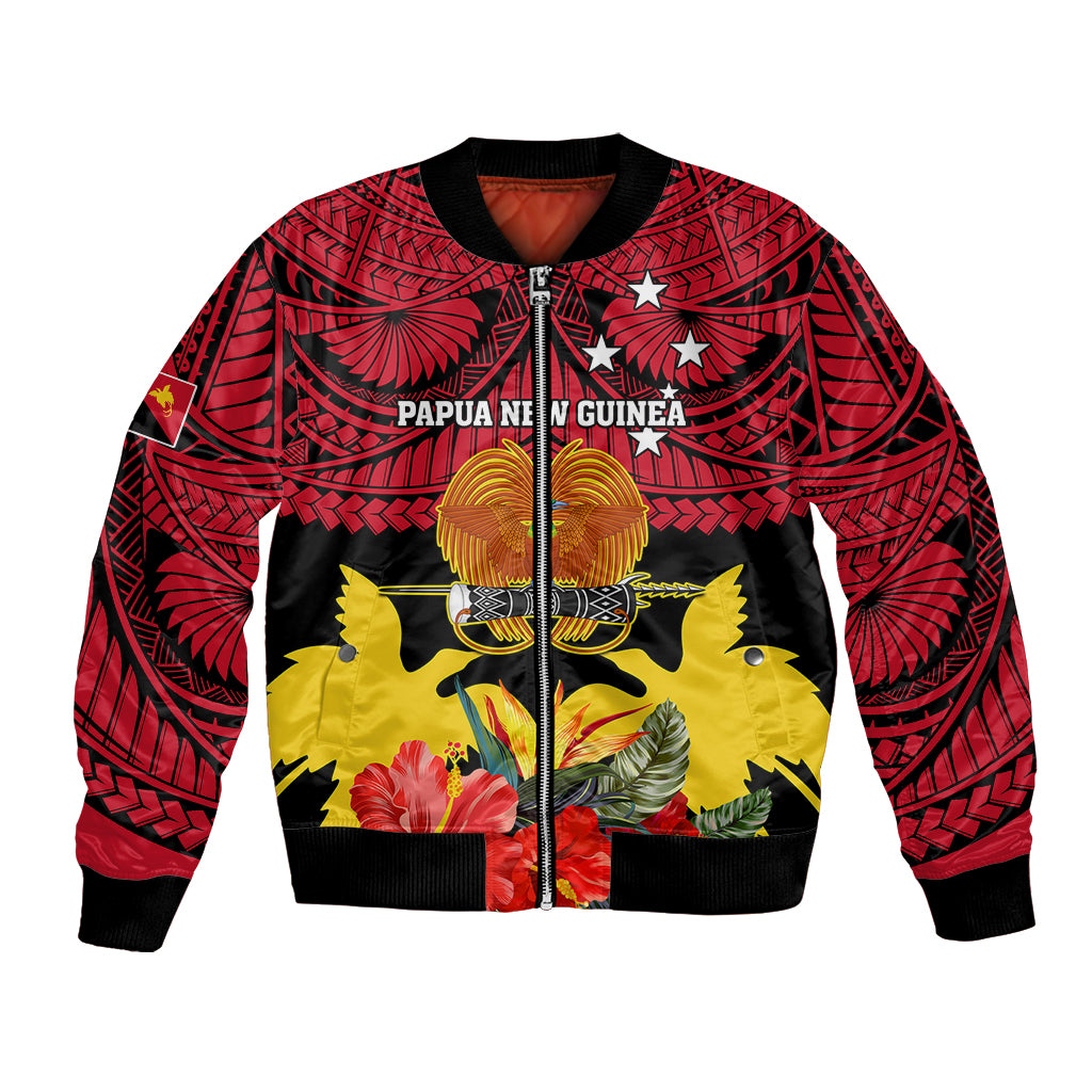Papua New Guinea Bomber Jacket Bird Of Paradise Mix Polynesian Pattern LT01 Unisex Red - Polynesian Pride