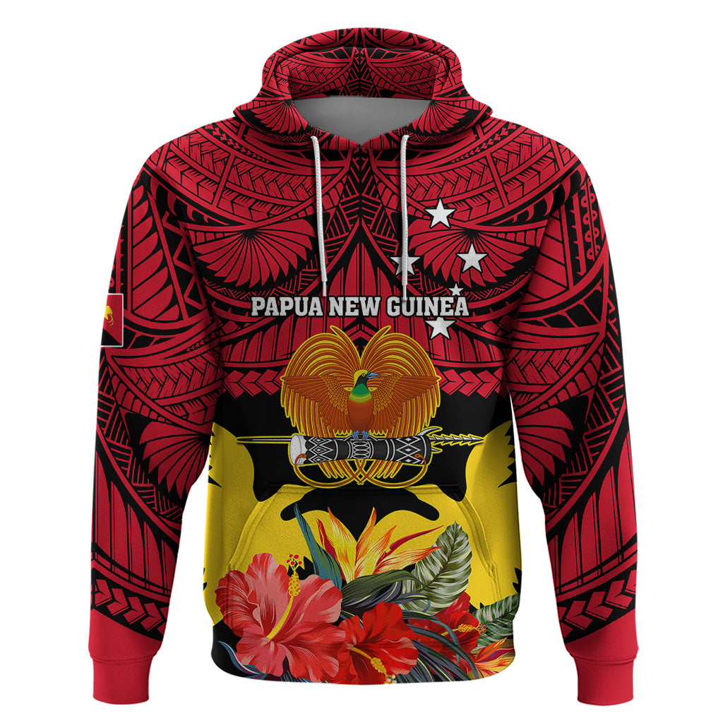 Papua New Guinea Hoodie Bird Of Paradise Mix Polynesian Pattern LT01 Red - Polynesian Pride