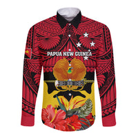 Papua New Guinea Long Sleeve Button Shirt Bird Of Paradise Mix Polynesian Pattern LT01 Unisex Red - Polynesian Pride