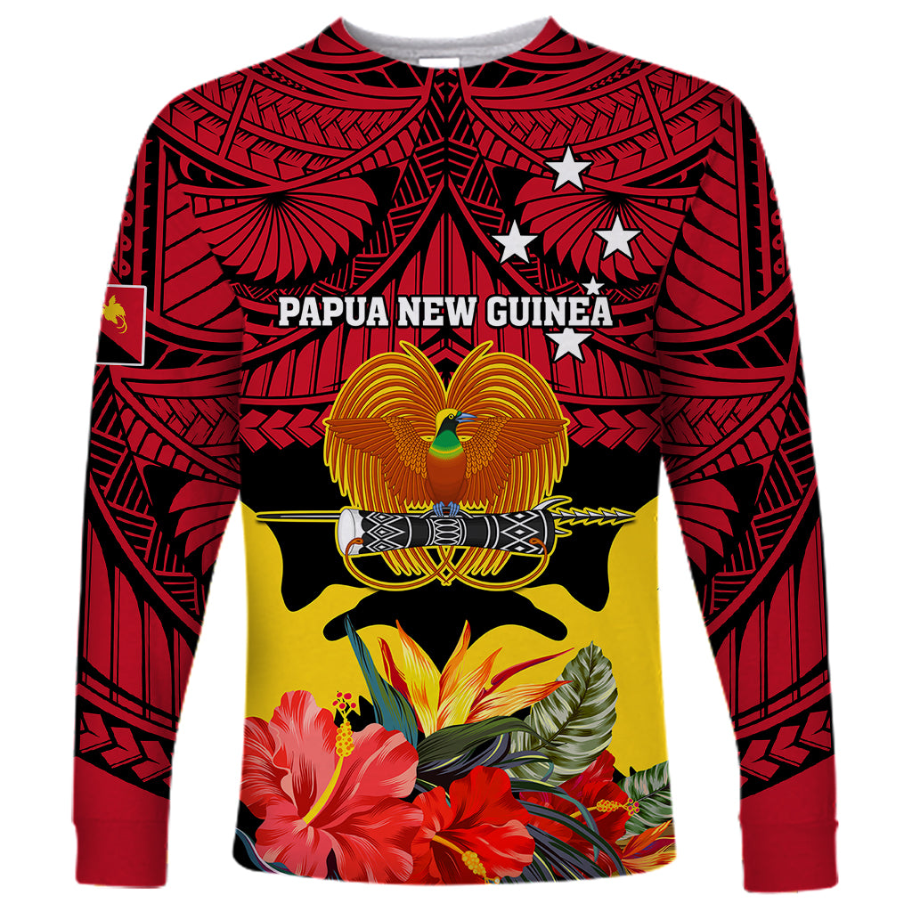 Papua New Guinea Long Sleeve Shirt Bird Of Paradise Mix Polynesian Pattern LT01 Unisex Red - Polynesian Pride