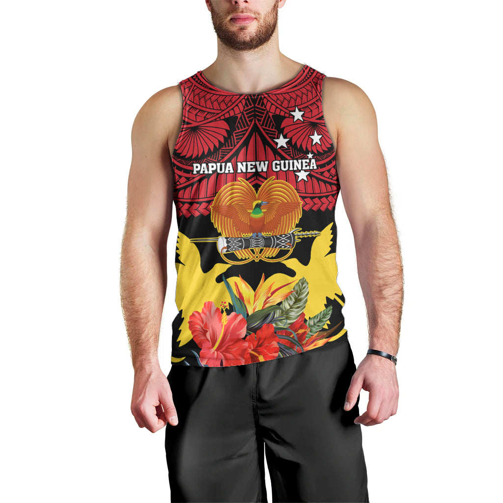 Papua New Guinea Men Tank Top Bird Of Paradise Mix Polynesian Pattern LT01 - Polynesian Pride