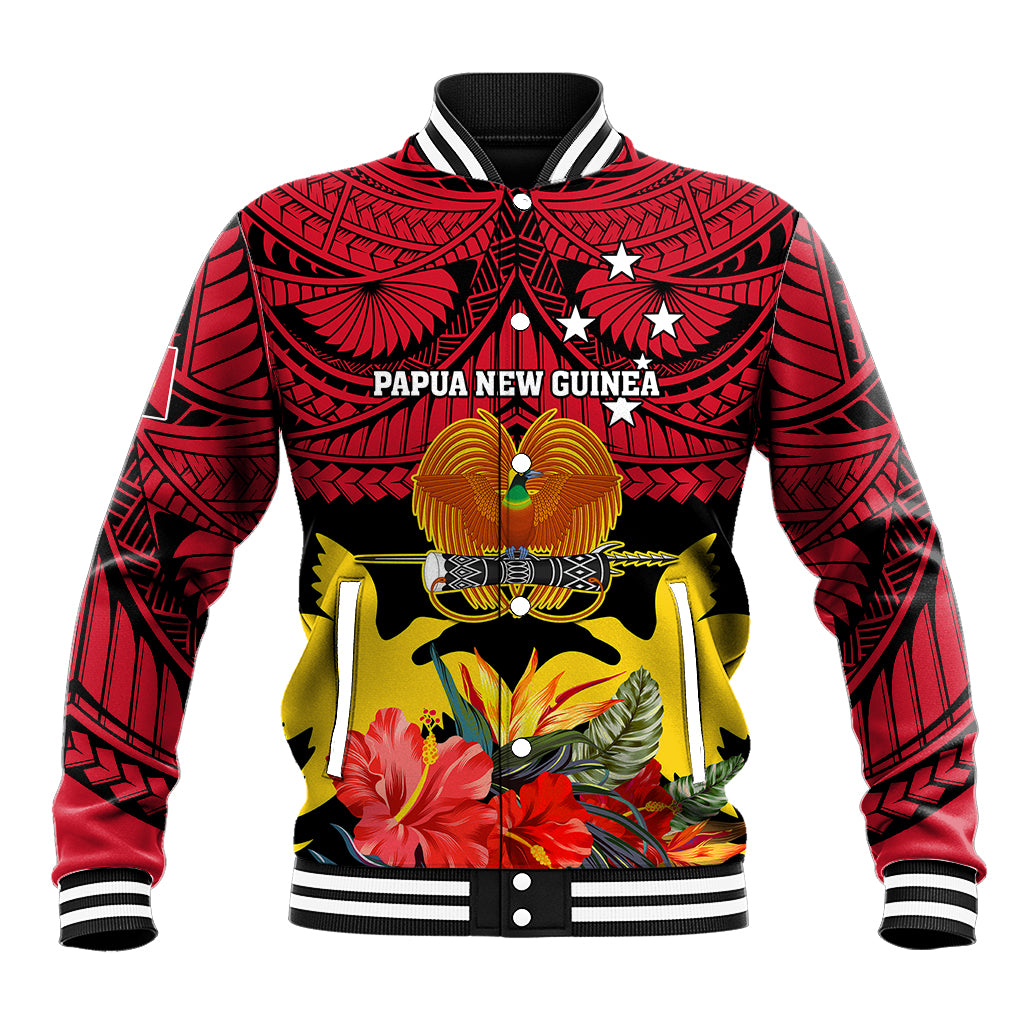 Personalised Papua New Guinea Baseball Jacket Bird Of Paradise Mix Polynesian Pattern LT01 Unisex Red - Polynesian Pride