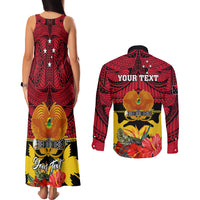 Personalised Papua New Guinea Couples Matching Tank Maxi Dress and Long Sleeve Button Shirts Bird Of Paradise Mix Polynesian Pattern LT01 - Polynesian Pride