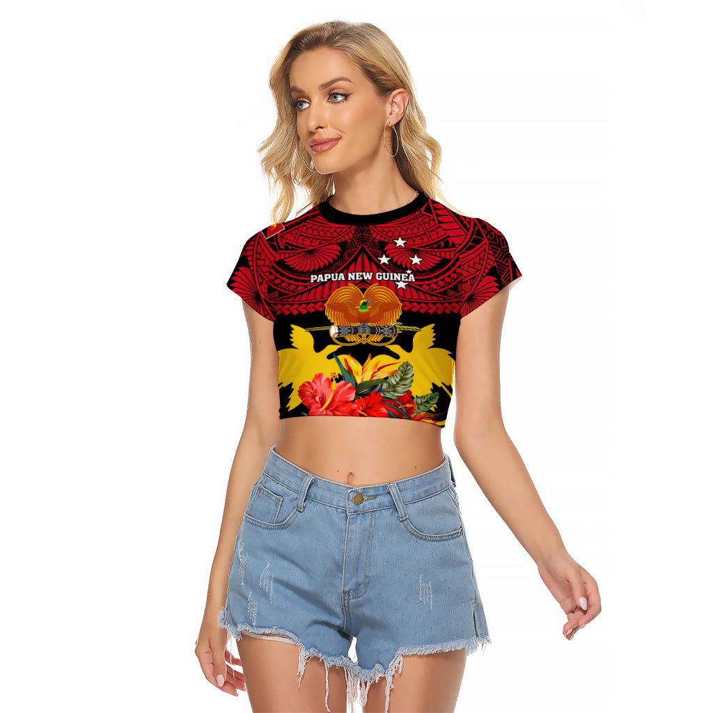 Personalised Papua New Guinea Raglan Cropped T Shirt Bird Of Paradise Mix Polynesian Pattern LT01 Female Red - Polynesian Pride
