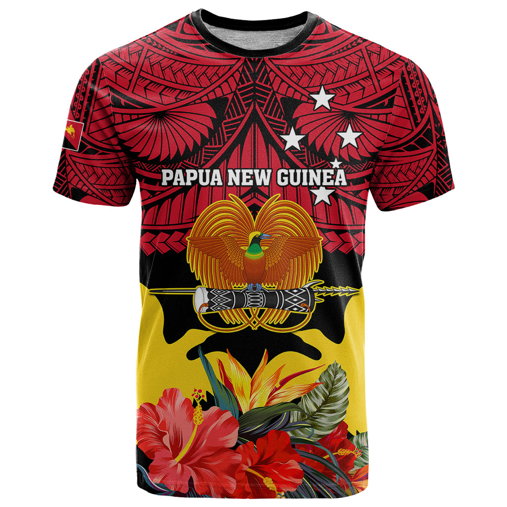 Personalised Papua New Guinea T Shirt Bird Of Paradise Mix Polynesian Pattern LT01 Red - Polynesian Pride