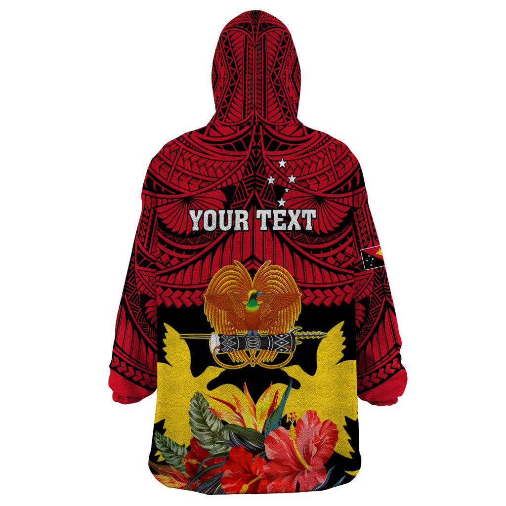 Personalised Papua New Guinea Wearable Blanket Hoodie Bird Of Paradise Mix Polynesian Pattern LT01 - Polynesian Pride