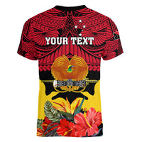Personalised Papua New Guinea Women V Neck T Shirt Bird Of Paradise Mix Polynesian Pattern LT01 - Polynesian Pride