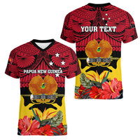 Personalised Papua New Guinea Women V Neck T Shirt Bird Of Paradise Mix Polynesian Pattern LT01 - Polynesian Pride