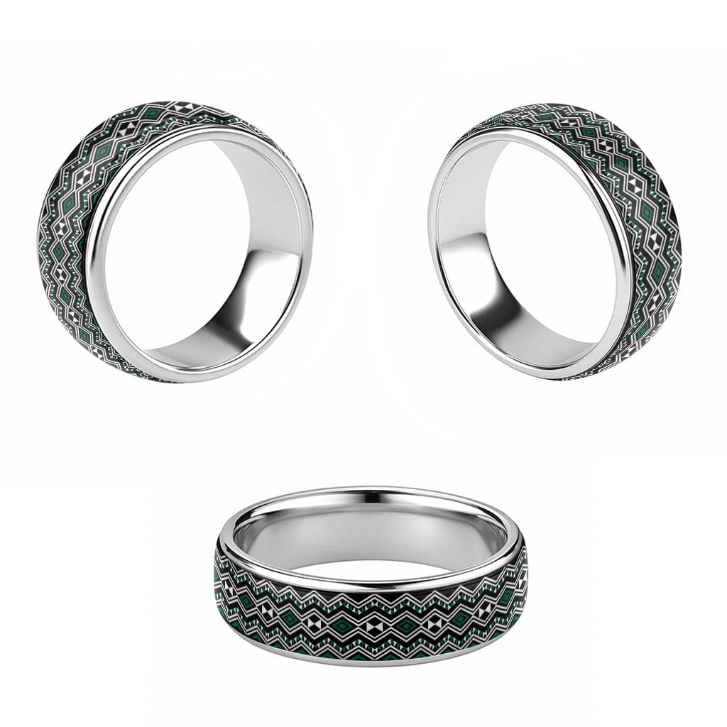 Aotearoa Green Taniko Pattern Special Classic Ring - Polynesian Pride