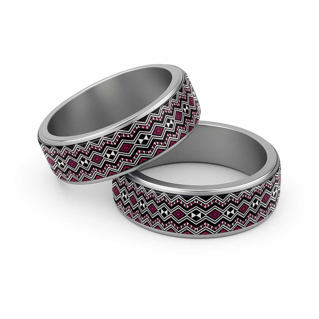 Aotearoa Pink Taniko Pattern Special Classic Ring LT01 Sliver Pink - Polynesian Pride