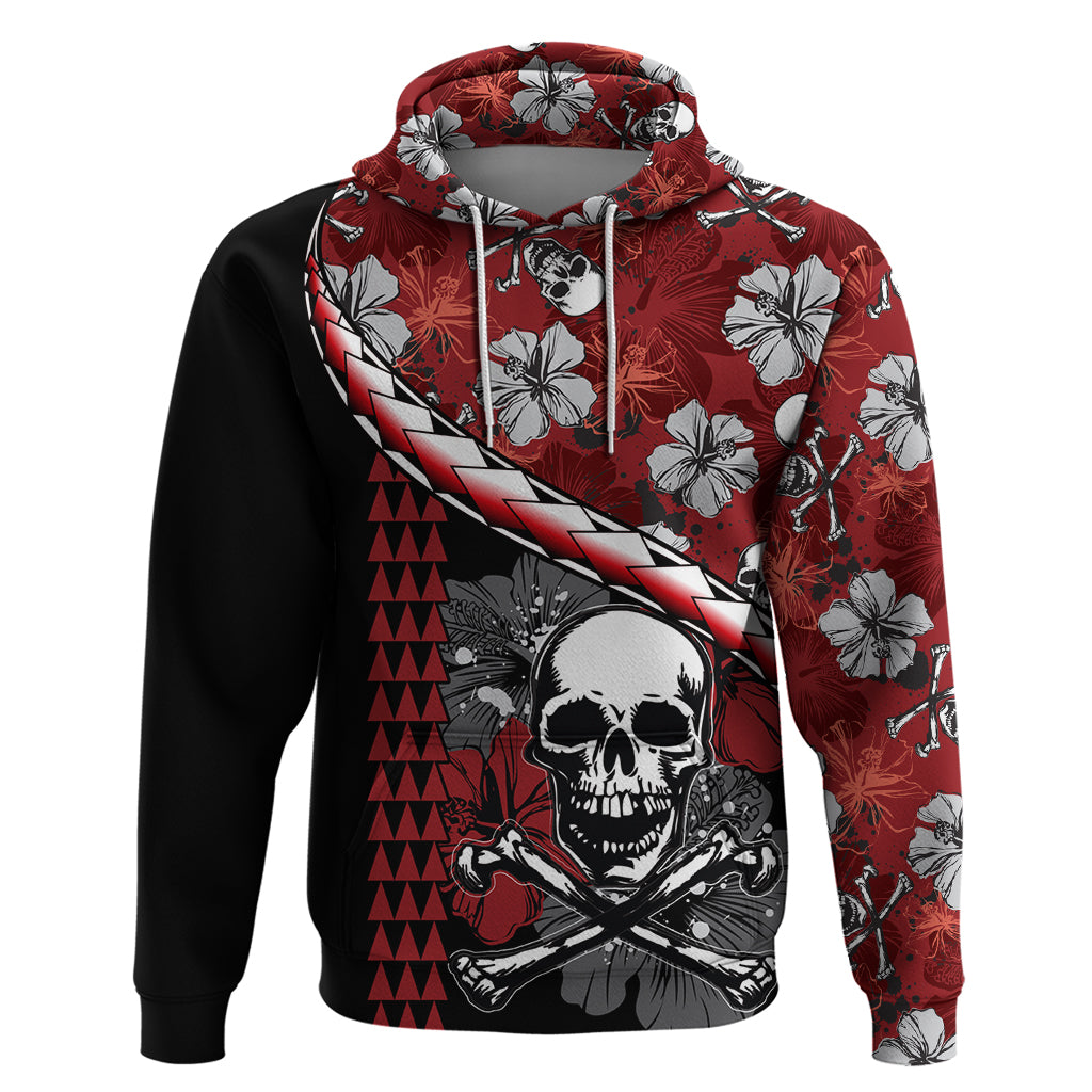 Hawaii Halloween Hoodie Hibiscus Skull Kakau Pattern LT01 Pullover Hoodie Red - Polynesian Pride