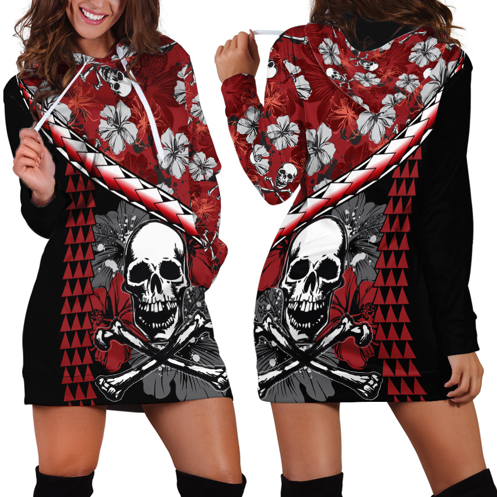 Hawaii Halloween Hoodie Dress Hibiscus Skull Kakau Pattern LT01 - Polynesian Pride