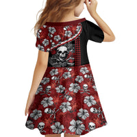 Hawaii Halloween Kid Short Sleeve Dress Hibiscus Skull Kakau Pattern LT01 - Polynesian Pride