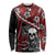 Hawaii Halloween Long Sleeve Shirt Hibiscus Skull Kakau Pattern LT01 Unisex Red - Polynesian Pride