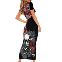 Hawaii Halloween Short Sleeve Bodycon Dress Hibiscus Skull Kakau Pattern LT01 - Polynesian Pride