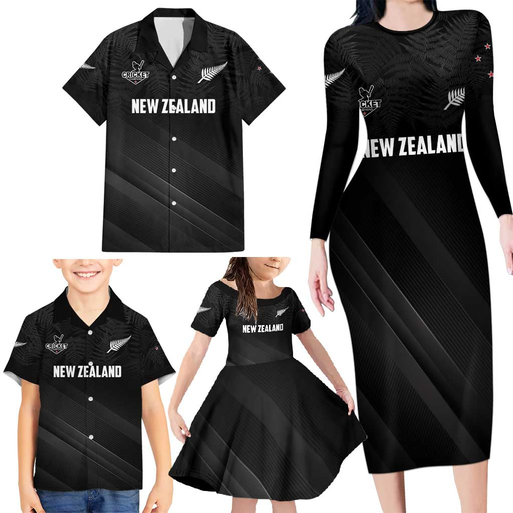 Custom New Zealand Cricket Family Matching Long Sleeve Bodycon Dress and Hawaiian Shirt Aotearoa Black Cap Come On