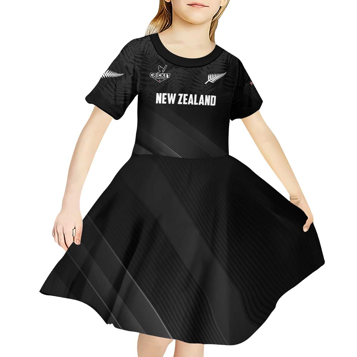 Custom New Zealand Cricket Kid Short Sleeve Dress Aotearoa Black Cap Come On