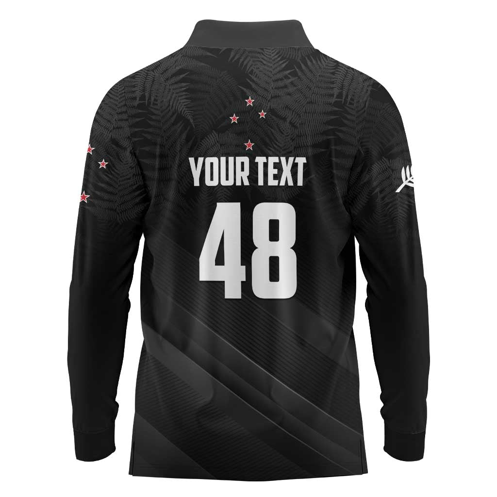 Custom New Zealand Cricket Long Sleeve Polo Shirt Aotearoa Black Cap Come On