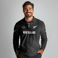 Custom New Zealand Cricket Long Sleeve Polo Shirt Aotearoa Black Cap Come On