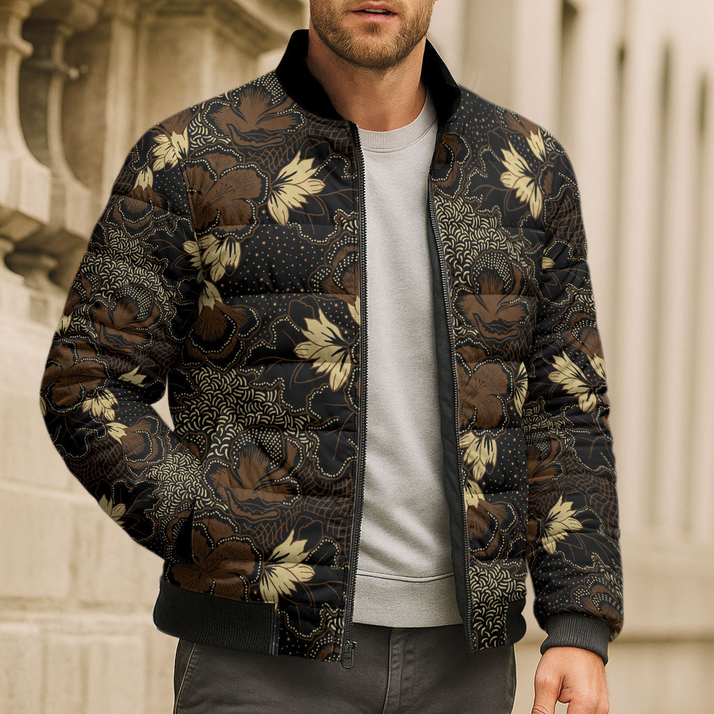 Javanese Batik Semen Bomber Puffer Jacket Indonesian Traditional Pattern