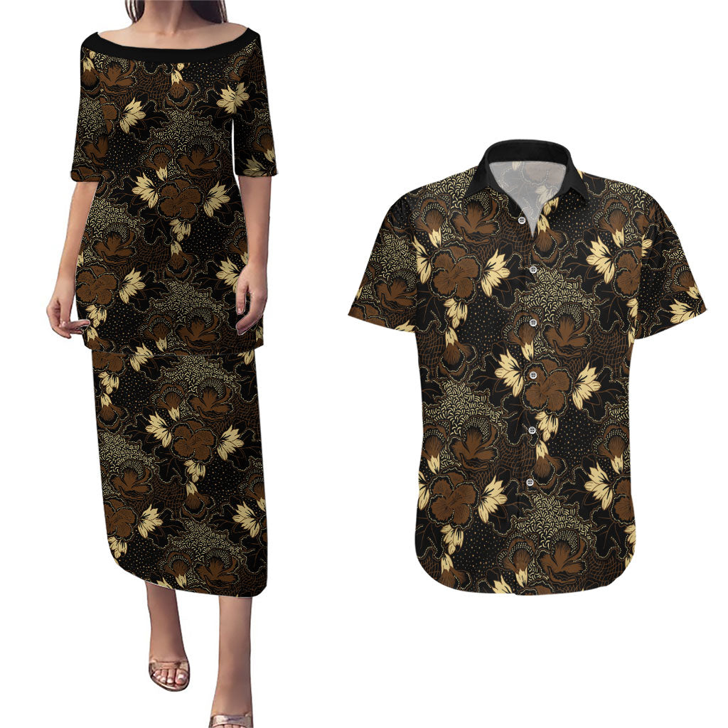 Javanese Batik Semen Couples Matching Puletasi and Hawaiian Shirt Indonesian Traditional Pattern